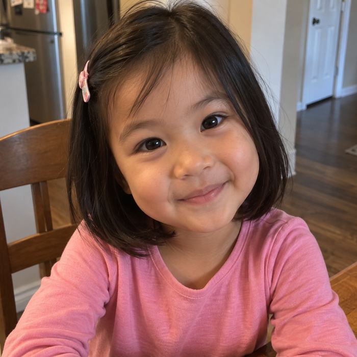 Photo of a smiling girl in a pink shirt
