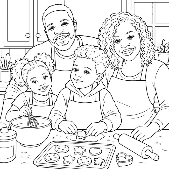 Family baking cookies together