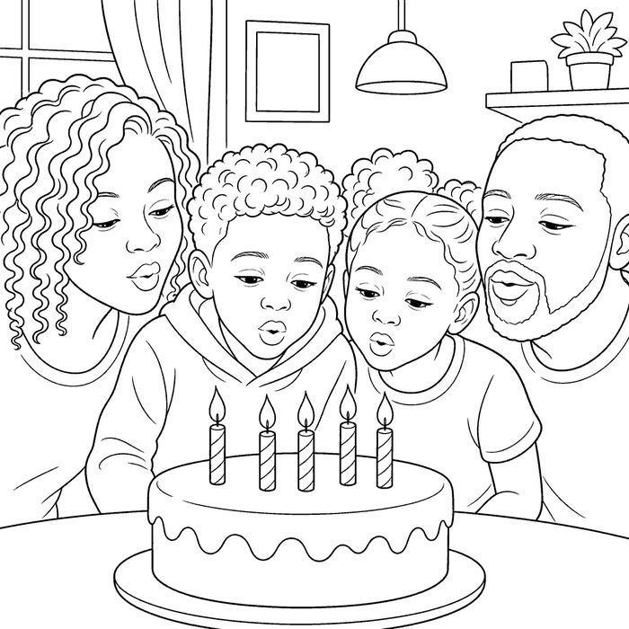Family blowing out birthday candles