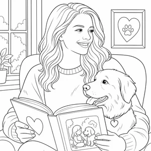 A grown-up reading with her dog